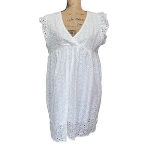 White eyelet XL knee length babydoll sleeveless dress NWOT